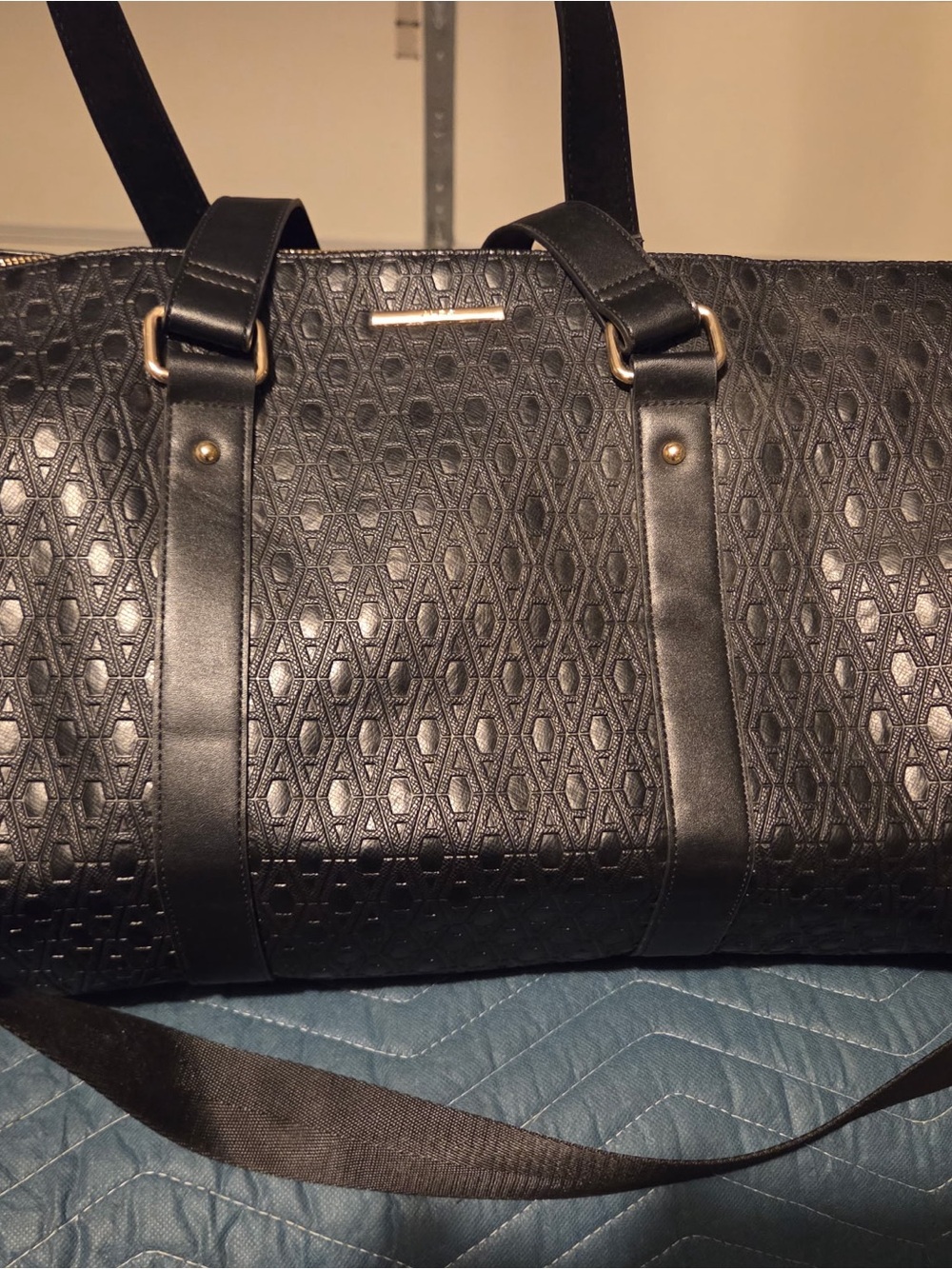 Aldo Black Textured Duffel Bag